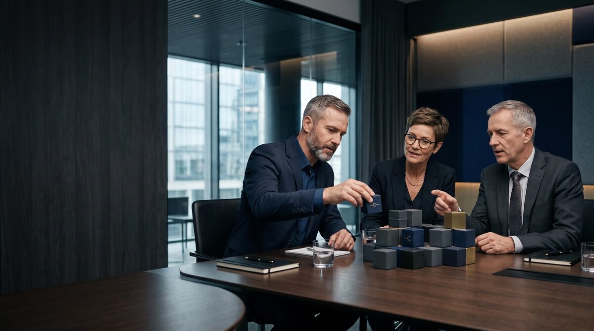 Fachleute besprechen den modularen Aufbau der Produktionssteuerung
