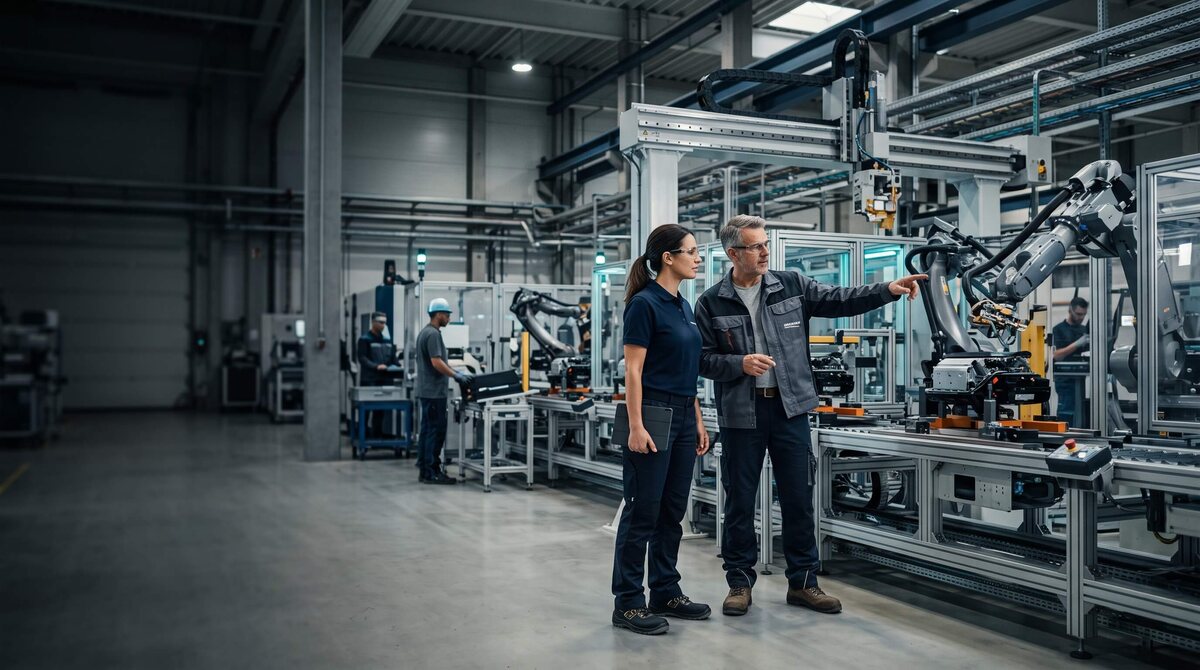 Verantwortliche beobachten die laufende Produktion