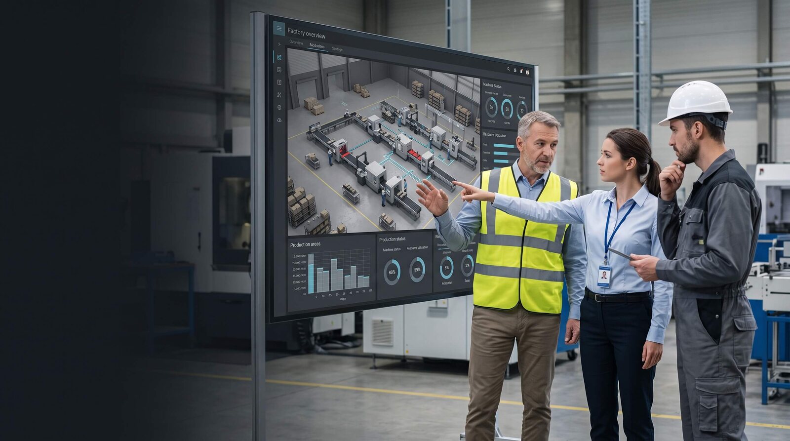 Fachkräfte besprechen das gemeinsame Abbild der Produktion