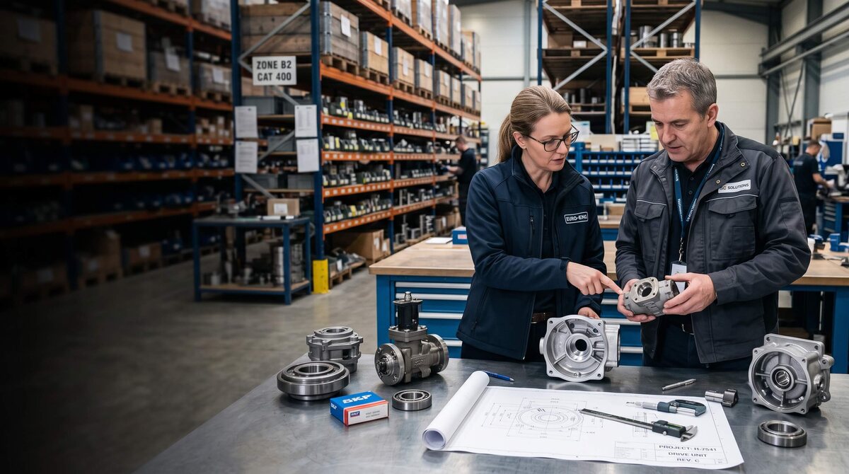 Fachkräfte vergleichen Industriebauteile
