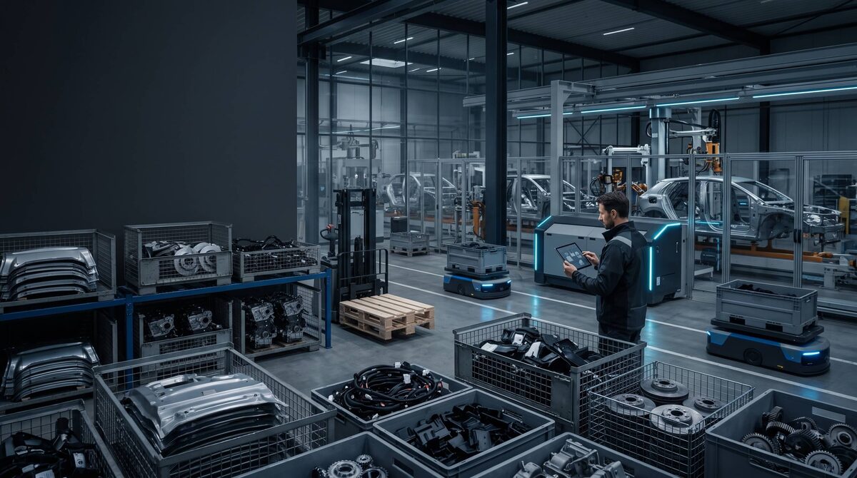 Planer überwacht die Materialversorgung in der Fertigung