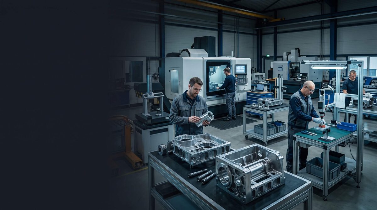 Ingenieurinnen und Ingenieure planen eine anpassungsfähige Fertigung