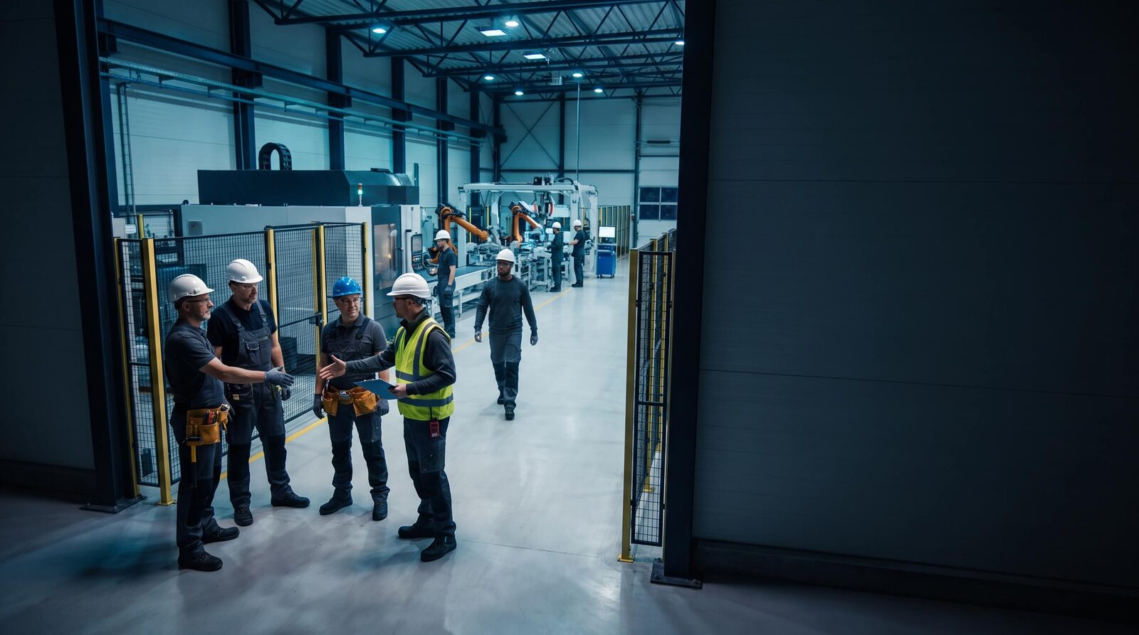 Mitarbeitende während der Schicht in der Industriefertigung